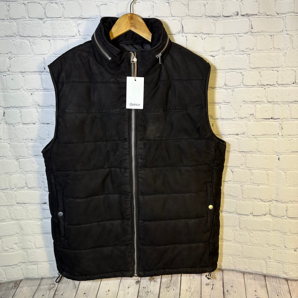 Quince Mens 100% Suede Puffer Vest Charcoal Black Goat Leather XL LB114993-BE001